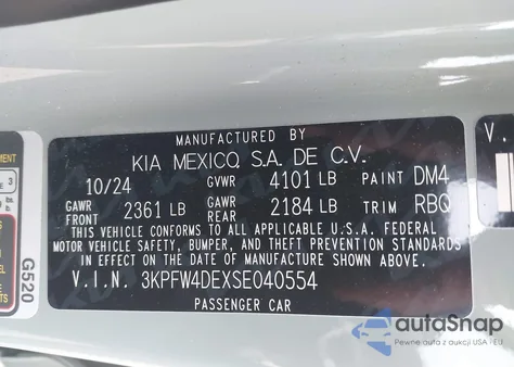 2025 Kia K4 Gt Line z USA, uszkodzony, nr VIN 3KPFW4DEXSE040554